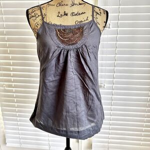 Old Navy Beaded Grey Tank Top Womens Small Shirt Sleeveless Spaghetti Strap